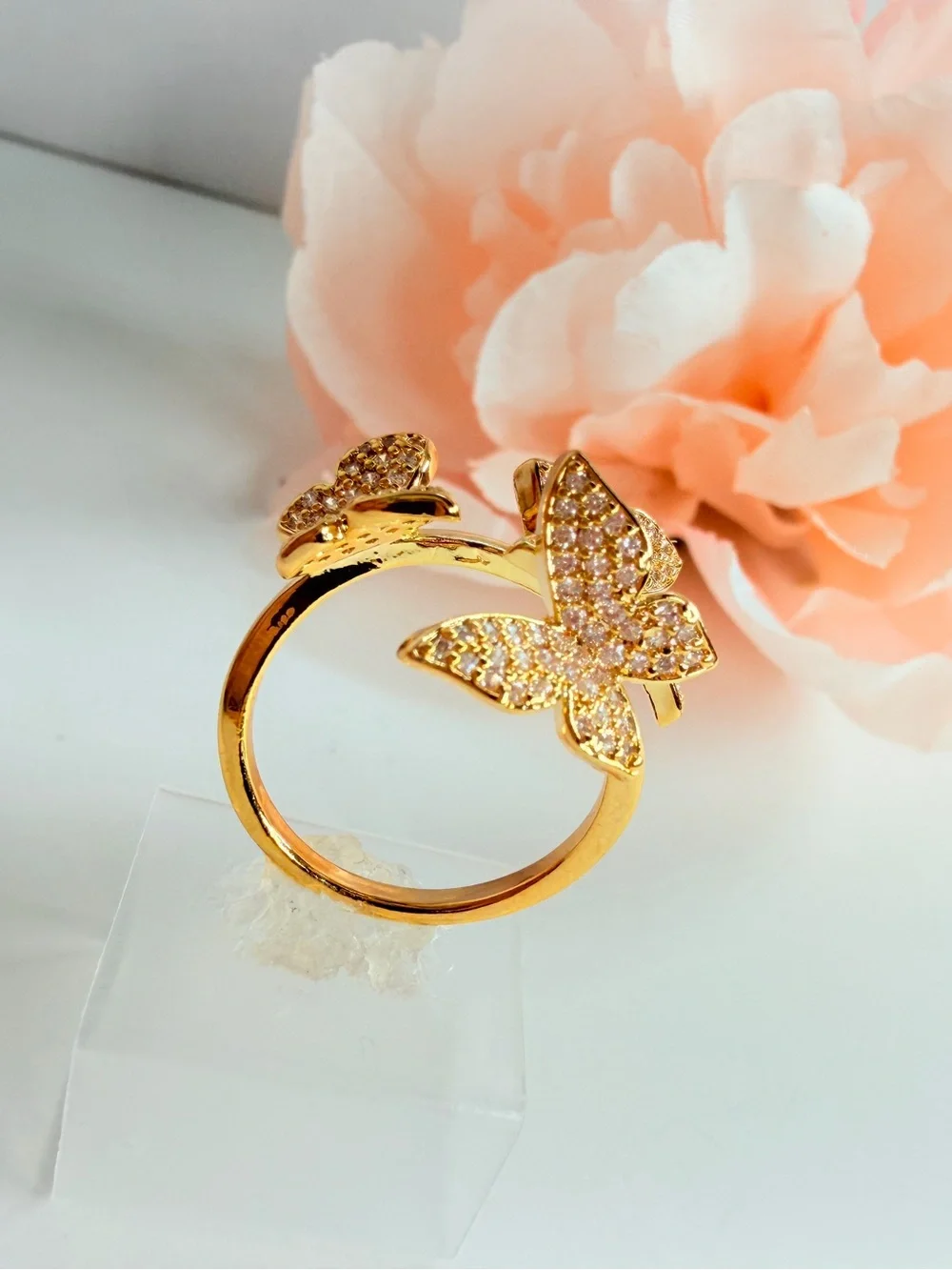 Gold Plate, Butterfly Crystal Ring